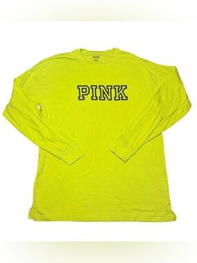 PINK Victoria's Secret Women’s Long-Sleeve Tee in Neon Lime Medium